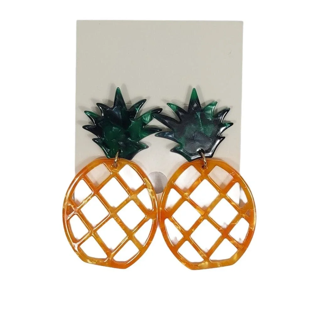 Fun Pineapple Drop Earrings Orange Green Acrylic Statement‎ Jewelry Women